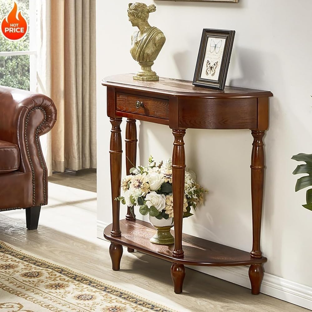 コンソールテーブル 玄関テーブル 木製ソファテーブル 半円コンソール